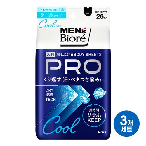 맨즈 비오레 얼굴까지 닦는 바디시트 PRO 쿨타입 아이스 사봉향 26매3개세트